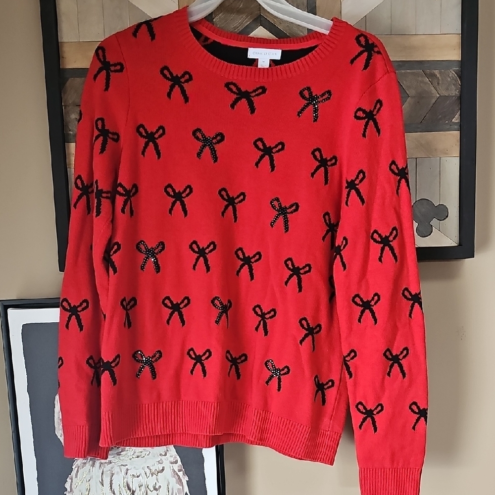 Charter Club Red Sweater with Bow Design